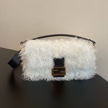 Fendi Baguette White Mohair Bag 27x15x6cm