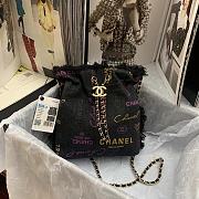 Chanel Bucket Bag with Chain Printed Denim Black 23×20×9.5cm - 1