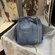 Chanel Bucket Bag with Chain Printed Denim Blue 23×20×9.5cm - 3