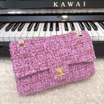 Chanel Flap Bag Classic Bag Tweed Pink 25.5 × 6.5 x 15.5cm