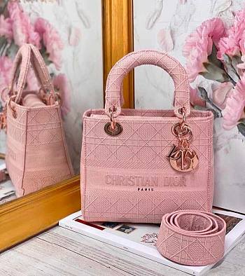 Dior Medium Lady D-Lite Handbag Pink Rose Gold M0565 Size 24x20x11 cm