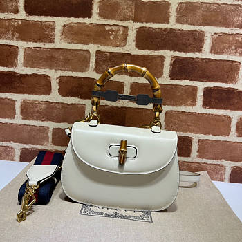 Gucci Small Top Handle Bag With Bamboo White 21x15x7cm