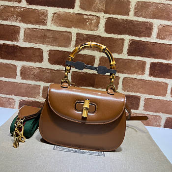 Gucci Small Top Handle Bag With Bamboo Brown 21 x 15 x 7 cm