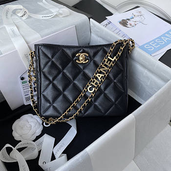 Chanel Small Hobo Lambskin Black Bag 19x16x8cm