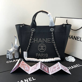 Chanel Shopping Deauville Silver Hardware Tote 39cm