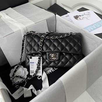 Chanel Classic Flap Bag Black Lambskin Silver Hardware 23cm