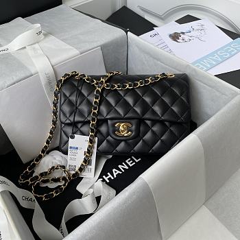 Chanel Classic Flap Bag Black Lambskin Gold Hardware 23cm