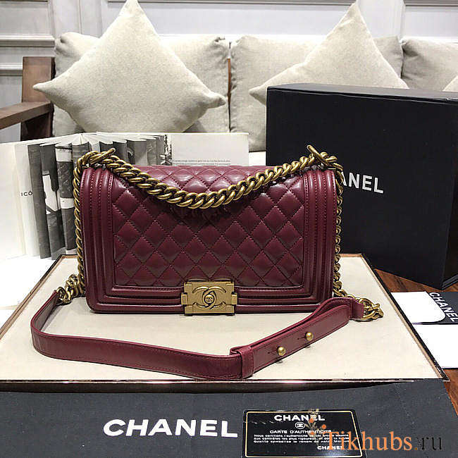 Chanel Leboy Lambskin Bag in Wine Red with Gold Hardware 67086 - 1