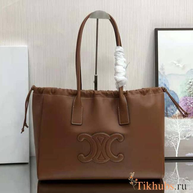 Celine Cabas Drawstring Cuir Triomphe Smooth Calfskin Brown 44x28x18cm - 1