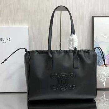 Celine Cabas Drawstring Cuir Triomphe Smooth Calfskin Black 44x28x18cm