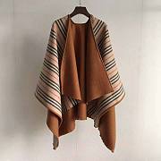 Burberry Lcon Stripe Detail Wool Cape Brown 130x130cm - 1