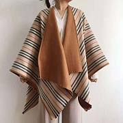 Burberry Lcon Stripe Detail Wool Cape Brown 130x130cm - 4