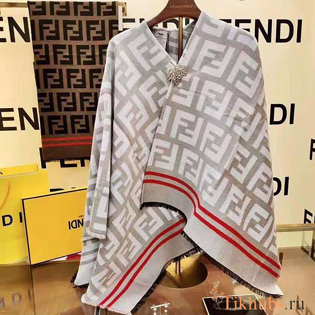 Fendi FF Poncho Multicolor Wool and Silk Poncho White 140x140cm - 1