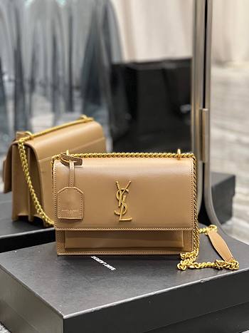 YSL Sunset Medium Chain Smooth Leather Beige 22x16x8cm