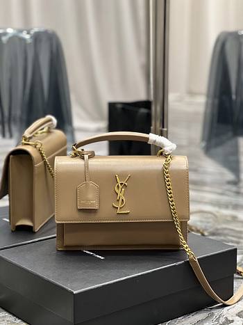 YSL Sunset Top Handle In Smooth Leather Beige 25x18x5cm