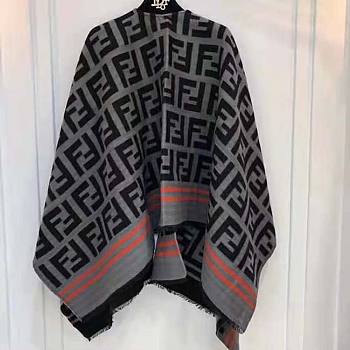 Fendi FF Poncho Multicolor Wool and Silk In Black 140x140cm