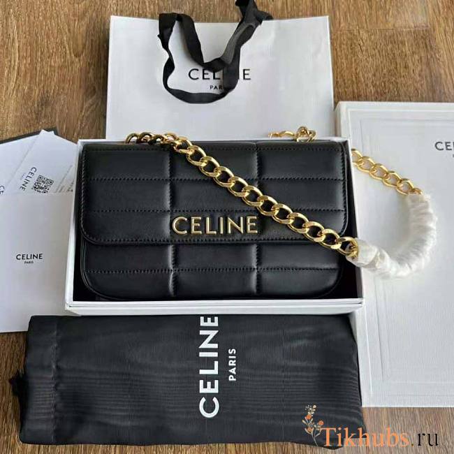 Celine Chain Shoulder Bag Matelasse Black Gold 24x15x5cm - 1