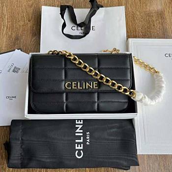 Celine Chain Shoulder Bag Matelasse Black Gold 24x15x5cm