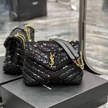 YSL Loulou Small Chain Bag Quilted “Y” Satin and Sequins 23x17x9cm