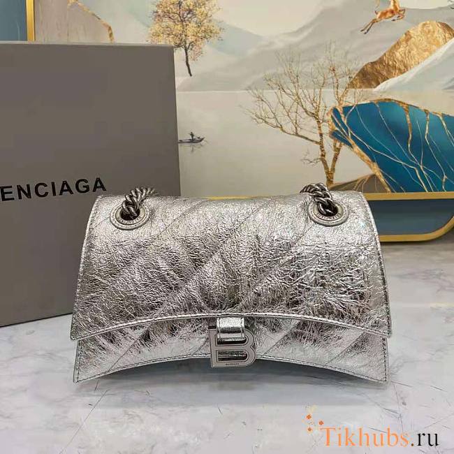 Balenciaga Crush Small Chain Bag Metallized Quilted in Silver 25x15x8cm - 1