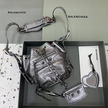 Balenciaga Le Cagole XS Bucket Bag In Silver 19.8x17.8x15cm