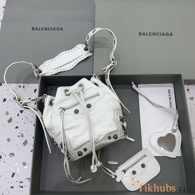 Balenciaga Le Cagole XS Bucket Bag In White 19.8x17.8x15cm - 1