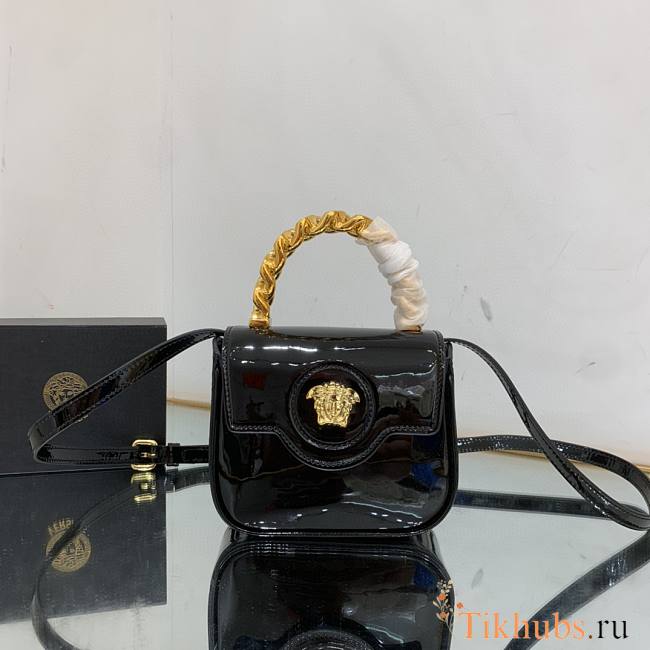 Versace La Medusa Patent Mini Black Bag 16x6x12cm - 1