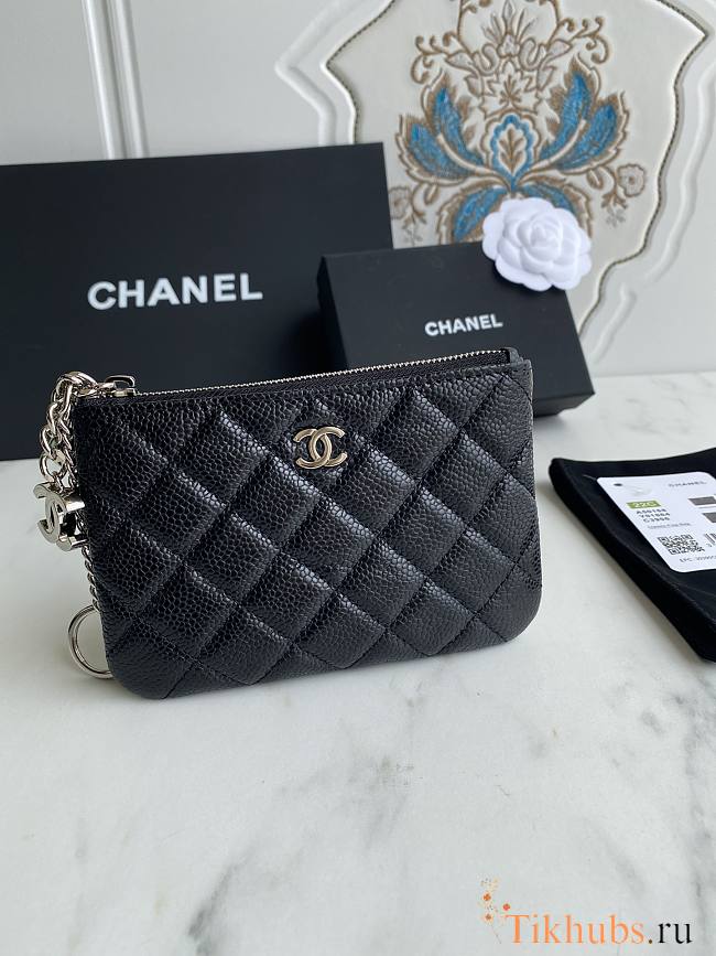 Chanel Classic Card Holder Black Silver Zipper 14x10cm - 1