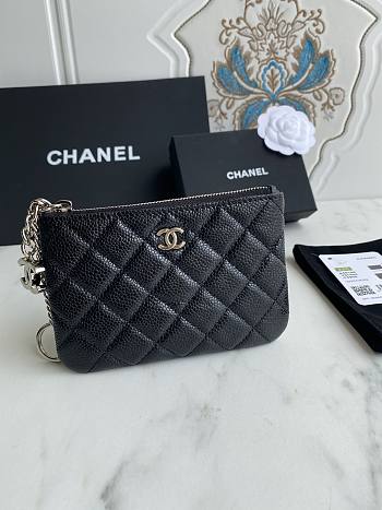 Chanel Classic Card Holder Black Silver Zipper 14x10cm