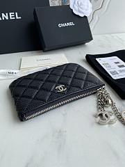 Chanel Classic Card Holder Black Silver Zipper 14x10cm - 4