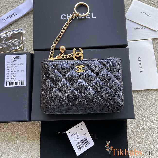 Chanel Classic Card Holder Black Gold Zipper 14x10cm - 1