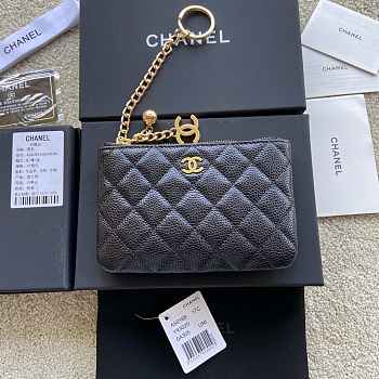 Chanel Classic Card Holder Black Gold Zipper 14x10cm