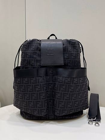 Fendi Drawstring Backpack FF Jacquard Black Fabric 46x25x40cm