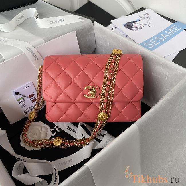 Chanel Flap Bag Lambskin Pink 20x15x9cm - 1