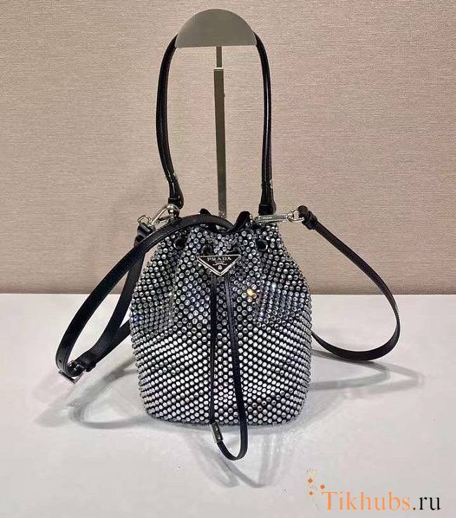 Prada Satin Bucket Bag With Black Crystals 19.5x10x15.5cm - 1