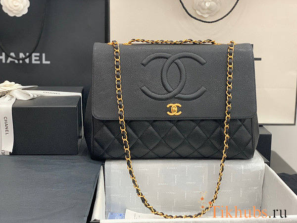 Chanel Flap Bag Caviar Black Gold 35x22x12cm - 1