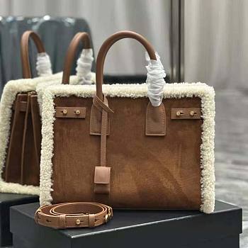 YSL Sac De Jour Supple Medium in Suede and Shearling 36x27x19.5cm