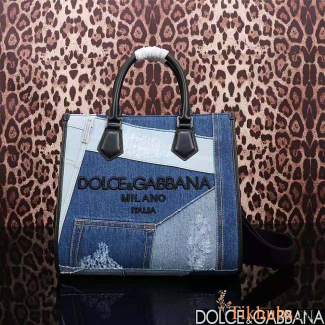 Dolce Gabbana D&G Women Denim Shopper with Embroidered Logo 27 x 31 x 16 cm - 1