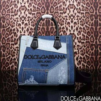 Dolce Gabbana D&G Women Denim Shopper with Embroidered Logo 27 x 31 x 16 cm