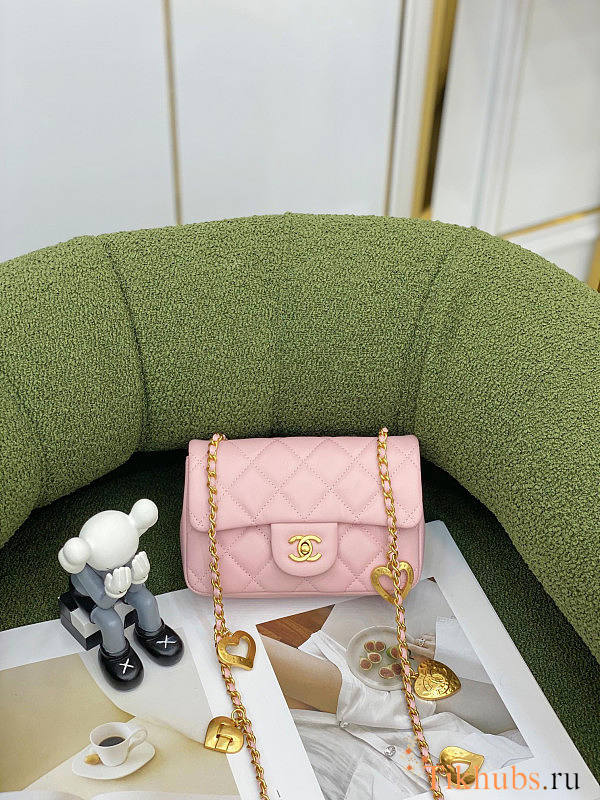 Chanel Mini Flap Bag Pink Lambskin Gold 20x14x8cm - 1