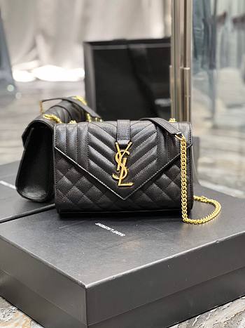 YSL Small Envelope Monogram BLack Gold Shoulder Bag 21x13x6cm