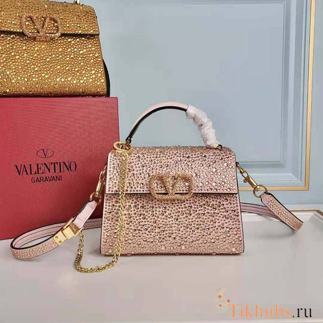 Valentino Vsling Mini Handbag with Sparkling Embroidery Pink  - 1