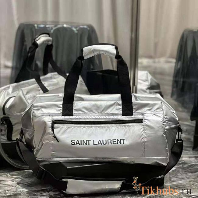 YSL Nuxx Duffle in Metallized Nylon Silver 50x24x25cm - 1