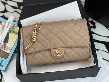 Chanel Flap Bag Lambskin Gold Beige 25x16x10cm