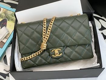 Chanel Flap Bag Lambskin Gold Khaki Green 25x16x10cm