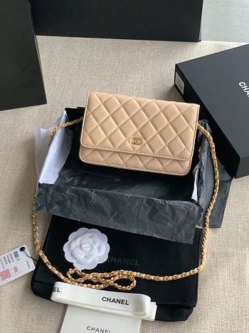 Chanel Woc Wallet Chain Bag Lambskin Beige Gold 19x12x3cm