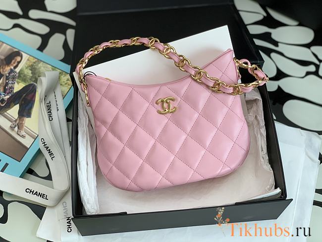 Chanel 22k Lambskin Hobo Pink Bag 24x17.5x6cm - 1