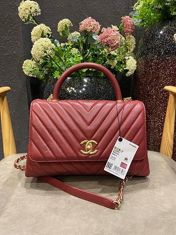 Chanel Coco Handle Chevron Red Gold Caviar 29x18x12cm