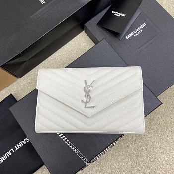 YSL Envelope Chain Wallet White Silver Hardware 22.5x14x4cm