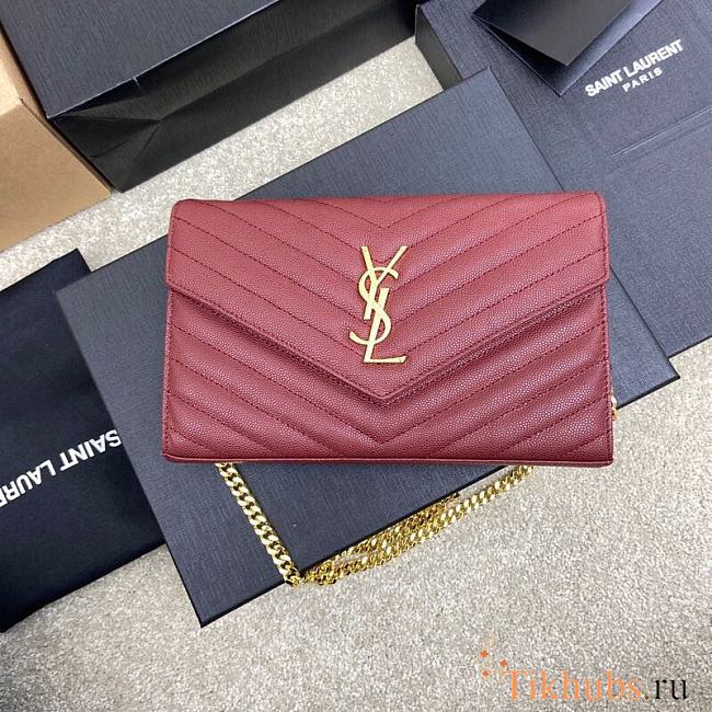 YSL Envelope Chain Wallet Red Wine Gold Hardware 22.5x14x4cm - 1